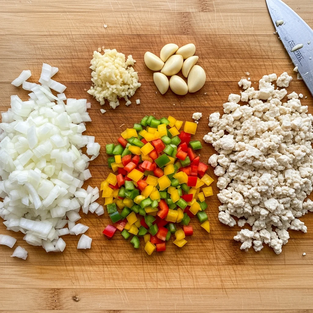 Preparing all your vegetables and tofu before cooking.
