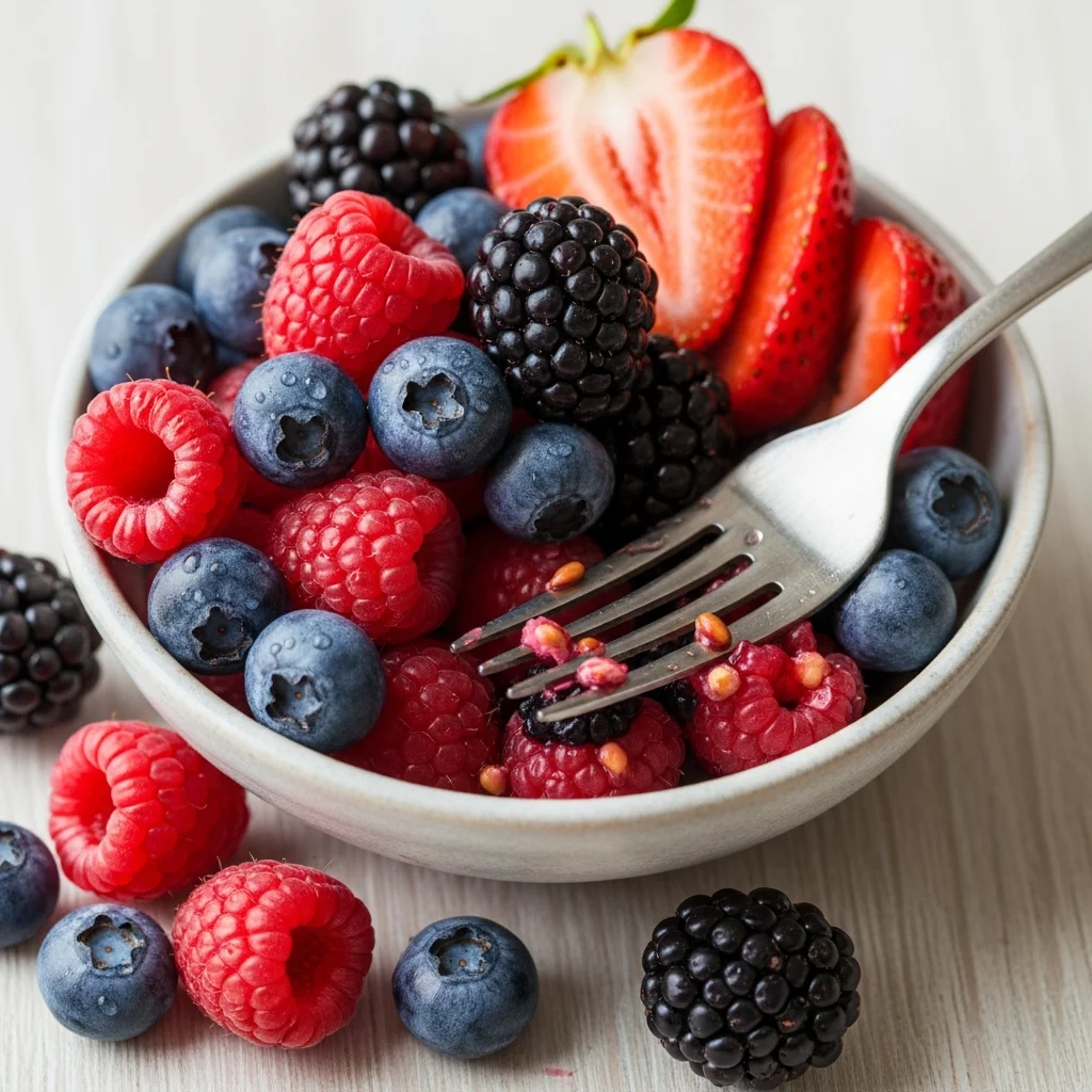 Gently mash half the berries for a natural fruit sauce.
