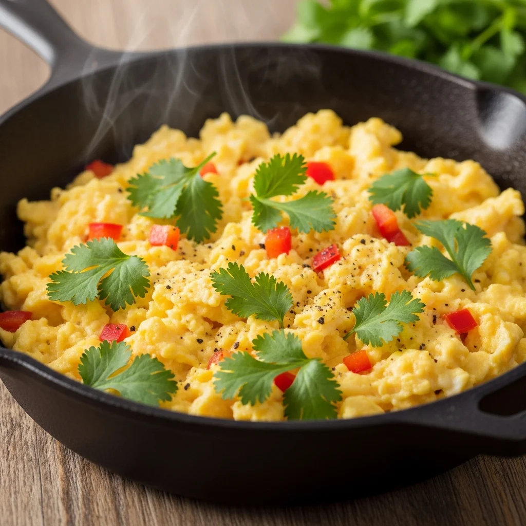 A perfectly seasoned and flavorful vegan high protein breakfast, garnished and ready.