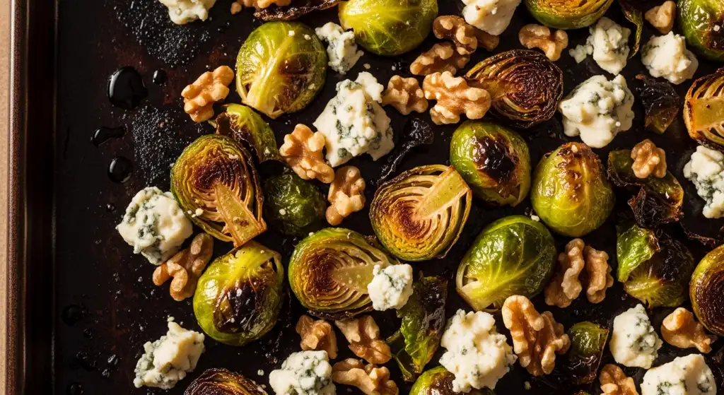 Roasted Brussels Sprouts with Walnuts and Blue Cheese