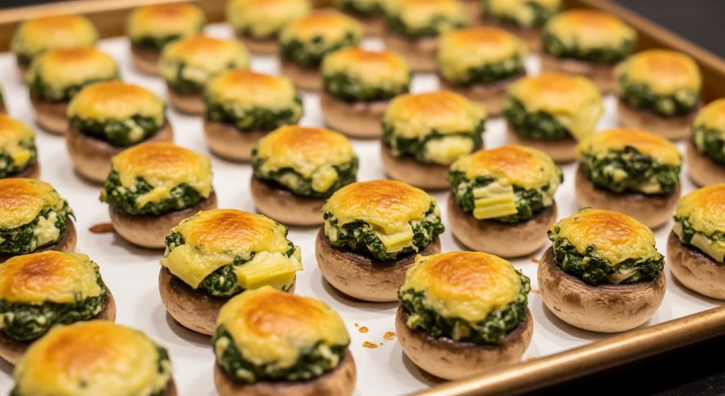 Two-Bite Spinach Artichoke Stuffed Mushrooms