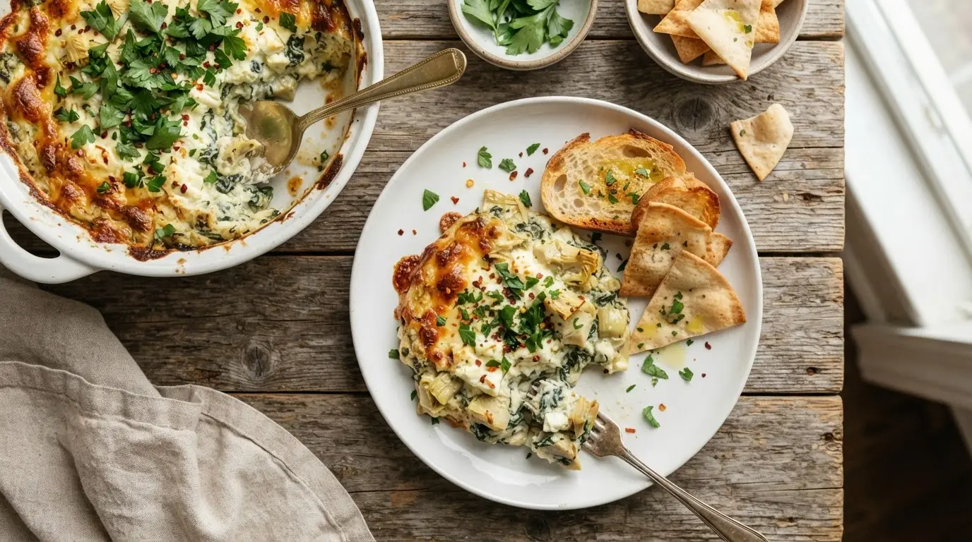 Baked Feta Spinach Artichoke Dip
