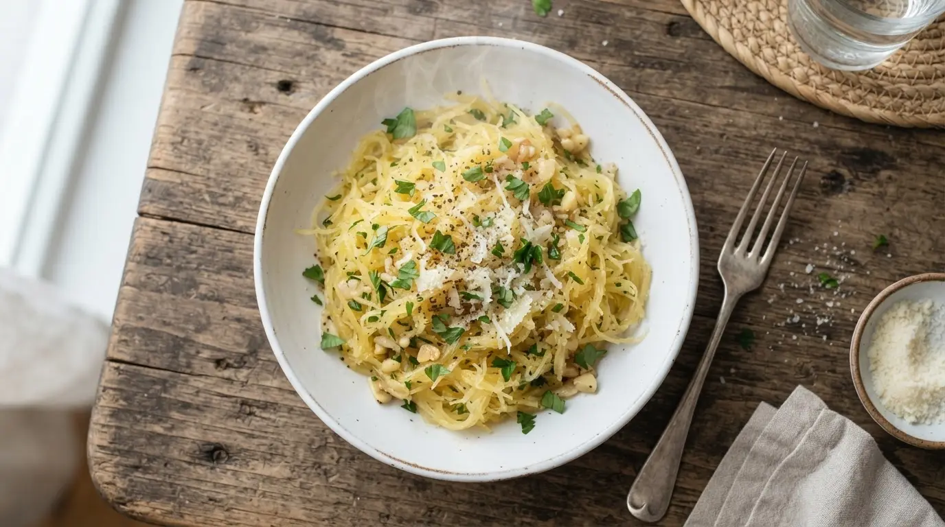 Healthy Roasted Spaghetti Squash with Garlic and Parsley