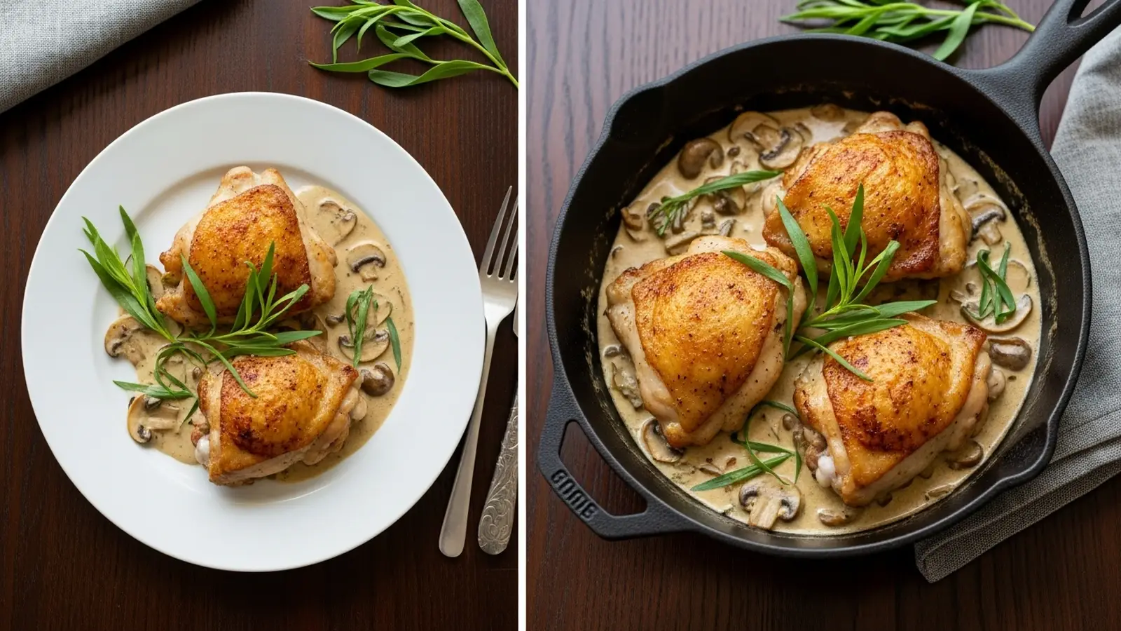 Crispy Chicken Thighs Tarragon Cream